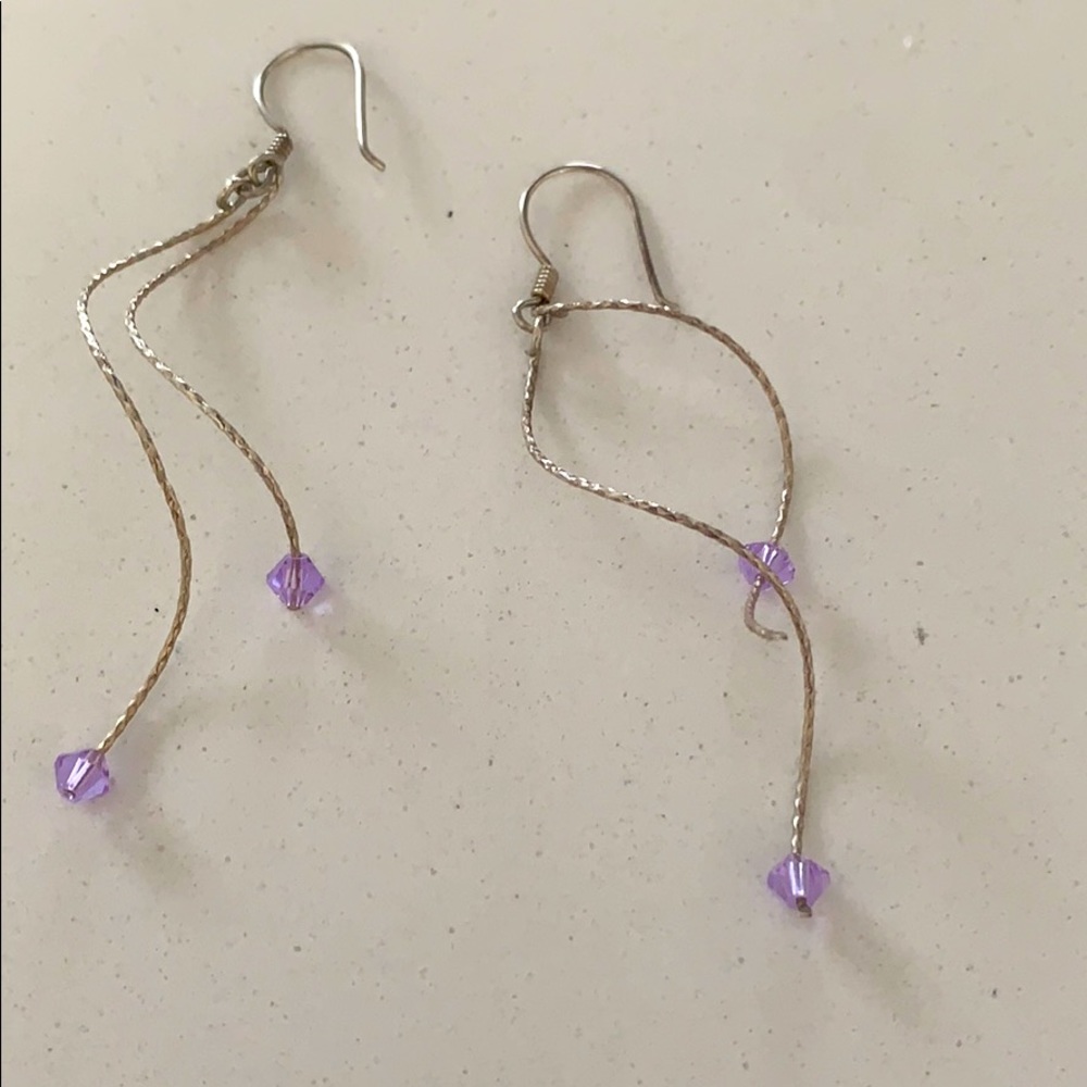 Silver earrings with amethyst beaded detail